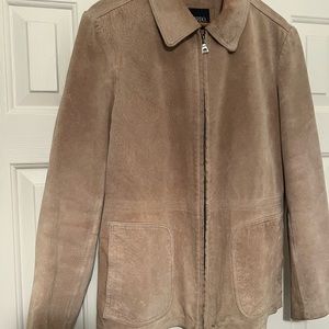 Woman suede zip up jacket beige color size L. Great condition